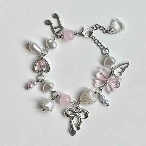 Coquette Balletcore Bracelet, Cluster Charm Jewelry, Bows Pearls Charms, Y2K Dainty Elegant Aesthetic, Unique Cute Gift Ideas for Her - Etsy