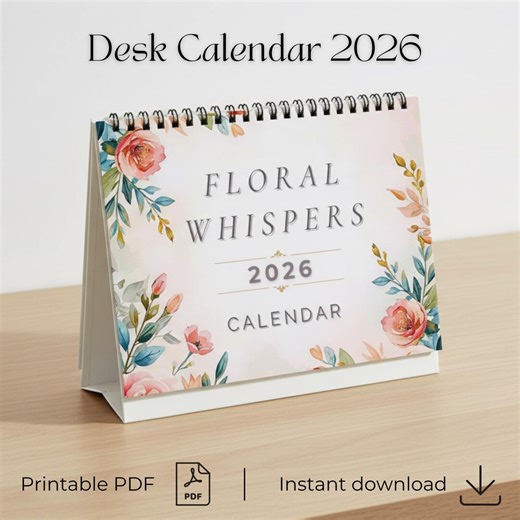 2026 Printable Desk Calendar Floral Theme | Digital Download | Minimal Monthly Planner | Sunday Monday Start | Home Office Decor - Etsy