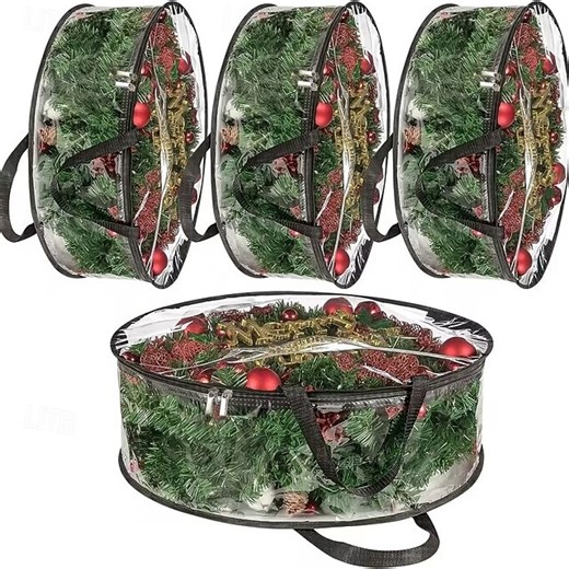 1/2PCS Transparent Wreath Storage Bag 24-inch/30-inch Christmas Wreath Storage Container with Handle Heavy-Duty PVC Wreath Cover for Seasonal Christmas Wreath Storage and Organizer Provides Winter 2025