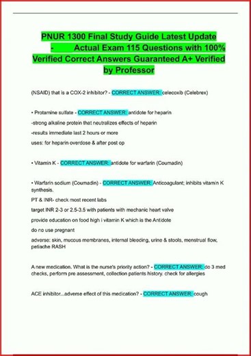 Pnur 1300 Final Study Guide Latest Update Actual Exam 115 Qu video