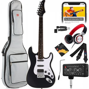 Best Choice Products Beginner HSS Electric Guitar Kit w/ Headphone Amp, Gig-Bag, Headphones - Satin Black/White