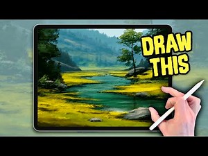 EASY PROCREATE Landscape Drawing Tutorial - Summer River
