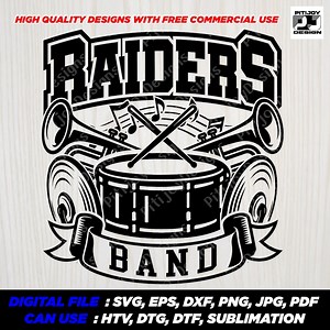 Raiders Marching Band SVG Design – School Spirit Drum and Trumpet Logo for Band Shirts, Football Games, PNG Digital Download - Etsy