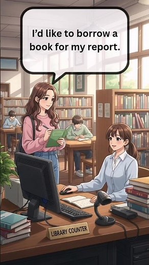 📚 Borrowing a Book at the Library | English Conversation Practice #learnenglish #englishforbeginners