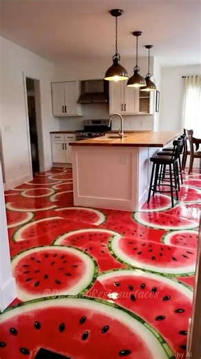 transform your old living room into a luxurious space with watermelon patterned epoxy flooring