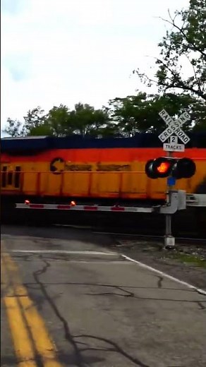 Chessie System heritage unit meets fast BNSF train.