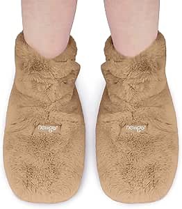 NEWGO Microwave Booties for Cold Feet & Discomfort Relief, Removable Heated Foot Warmer for Women & Men, Heated Slippers with Moist Heat Therapy for Achilles Tendinitis, Plantar Fasciitis, Brown