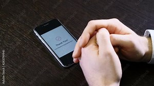 Thank you for payment notice on smartphone screen. Modern and easy payment concept. Wireless banking. Businessman hands near phone. hd