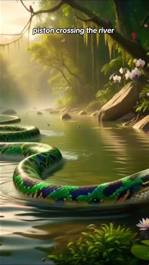 green python crossing the river #shortvideo #animals #wildlife #snake #pithon