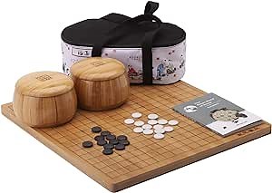 Go Game Set Reversible 19x19 / 13x13 Bamboo Game Board with Single Convex Ceramic Stone 361pcs and Bamboo Go Bowls, 2 Players Board Game
