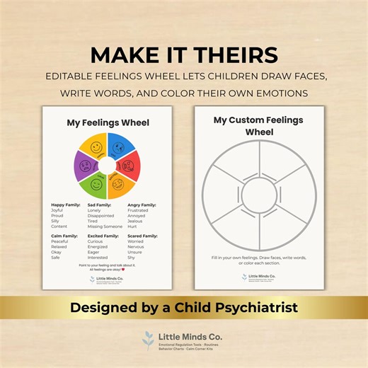 Kids Feelings Wheel Printable | Emotions Wheel for Children | ADHD Autism Visual Chart | Editable PDF - Etsy
