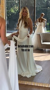 💕 Our love story with a satin, backless wedding dress and a detachable train starts here! #satinweddingdress #backlessweddingdress #weddingdressinspo #sanfranciscowedding Rouge by Eva Lendel is crafted from the most luxurious satin fabric. | Flares bridal