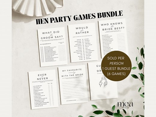 Minimalist Hen Do Games | Hen Party Games | Bridal Shower Games | Bachelorette Games | Mr and Mrs Quiz | Pack of 6 Hen Party Games - Etsy UK