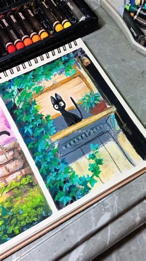 drawing ghibli scene with oil pastel #studioghibli #drawing #oilpasteldrawing