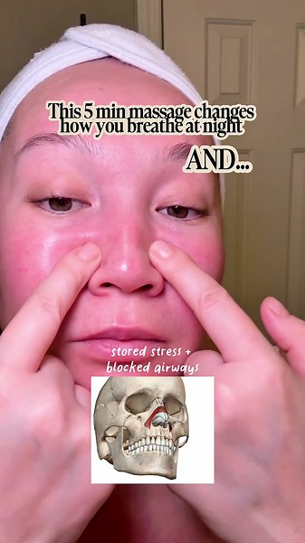 Your face is literally holding your stress. 😮 This 5 min esthetician massage targets: ✅ The “11” frown lines between your brows ✅ Forehead creases & tension lines ✅ Nasolabial folds ✅ Blocked airways keeping you from deep sleep 😴 When you release the muscles causing these lines — your face softens AND your breathing opens up. It’s all connected. 🤍 Do this every night for 7 days and watch what happens. 💾 Save this post — you’ll want it at bedtime.