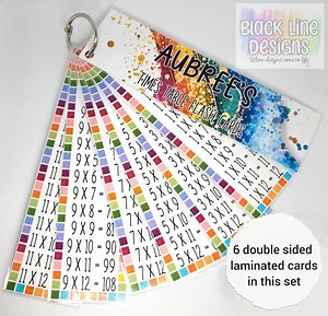 Laminated Times Table Flash Cards | Personalized Educational Tools for Kids | Children's Math Learning Resource | by Blacklinedesignsart - Etsy