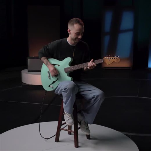 3.1K views · 115 reactions | Watch Nicholas Veinoglou take the Tom DeLonge Starcaster for a test drive. This iconic Starcaster features a 9.5” rosewood fingerboard, 6-saddle adjustable bridge and Pearloid dot inlays. Learn more: https://bit.ly/3UoNj4n | Fender | Facebook