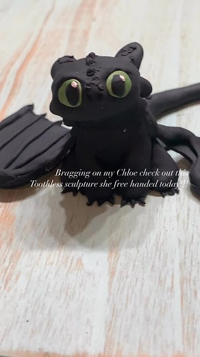 This is me BRAGGING on Chloe! Check out this Toothless sculpture she made freehand with clay! She is AMAZING ❤️🥰😍 | Katie Peltier