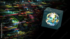 Quantum computer in the cube futuristic technology digital layer dimension holographic process and analysis for big data and abstract polygon background