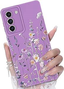 for Samsung Galaxy S21 FE 5G Phone Case, Fashion Flower Pattern Design Girls Women Liquid Silicone Cover, Slim Shockproof and Scratch-Resistant Soft Case for Samsung S21 FE - Purple