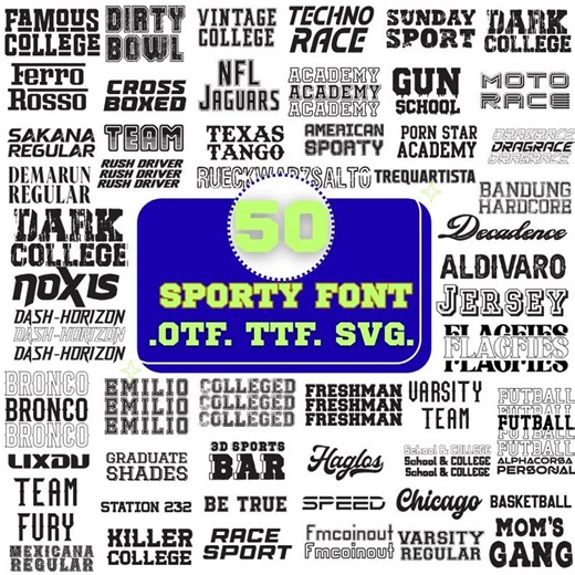 Sports Font Bundle: 50 Varsity, Baseball, Academy Fonts (SVG, TTF, OTF) - Etsy