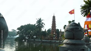 Slider video of The Trấn Quốc Pagoda in Hanoi is the oldest pagoda in the city. Full HD stock footage.