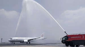 9.7K reactions · 382 shares | China's first domestically made large passenger jet, the C919, completed its inaugural commercial flight on Sunday. It received a grand "water gate" welcome after landing, the highest level of welcome celebration in civil aviation. | CGTN | Facebook