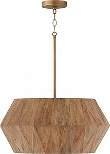 Capital Lighting 351041LW Nadeau Modern Artisan Art-Inspired Handcrafted Mango Wood Pendant Ceiling Light, 4-Light 240 Total Watts, 11" H x 22" W, Light Wood and Patinaed Brass