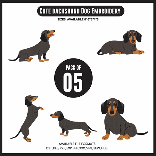 Cute Dachshund Dog Embroidery Designs, Dog Lover Machine Embroidery File, Dog Set Embroidery Design, Line Art Embroidery, Dogs Bundle - Etsy