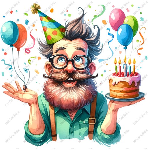 21 Quirky Birthday Clipart | Birthday Man Designs | High-quality JPG Files | Digital Download | Printables With Commercial License - Etsy