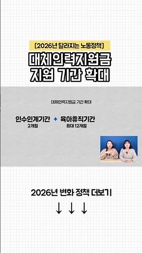 [2026 노동법 총정리] 대체인력지원금 지원 기간 확대 #지원금#대체인력지원금#지원금신청#노무법인#노무사