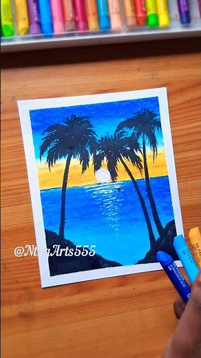 😍 Beautiful Sunset Scenery with OilPastels #easydrawing #art #new #sorts