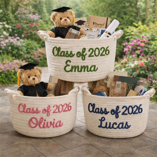 Personalized Graduation Gift Basket, Custom Name Cotton Rope Storage Bin, Grad Gift for Her Him, High School College Graduation Party Decor - Etsy