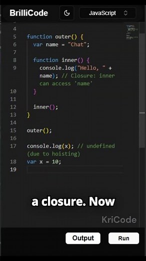 JavaScript Closure and Hoisting | Quick 1-Minute Explanation #coding #javascript