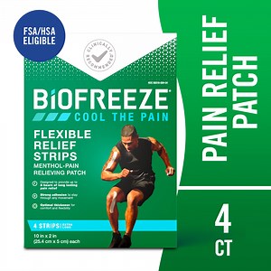 Biofreeze Pain Relief Flexible Pre-Cut Strips, Back Knee Muscle Joint Arthritis Pain Relievers, 4 Count