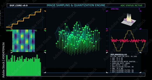 Abstract Digital Signal Processing Visualization with Sampling and Quantization Animation