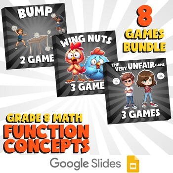 8 No Prep Math Games Bundle E - Function Concepts - Grade 8 Review Activity