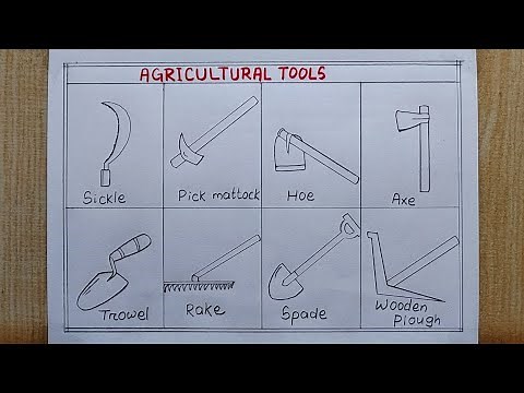 8 Different types of Agricultural Tools drawing| Farm tools drawing step by step| Easy drawing