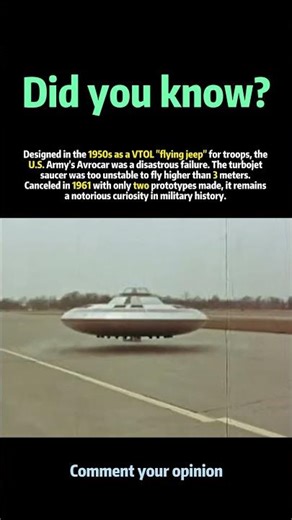 The 1950s U.S. Avrocar: The Failed "Flying Jeep"#history #shorts