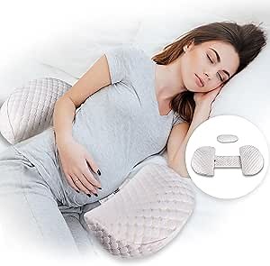 ANGELYCIA- Pregnancy Pillow with Long Adjustable Velcro | Maternity Wedge Pillow for Side Sleeping | Support for Back, Legs, Belly, HIPS for Pregnant Women | Detachable Outer Fabric (Beige), 20x40