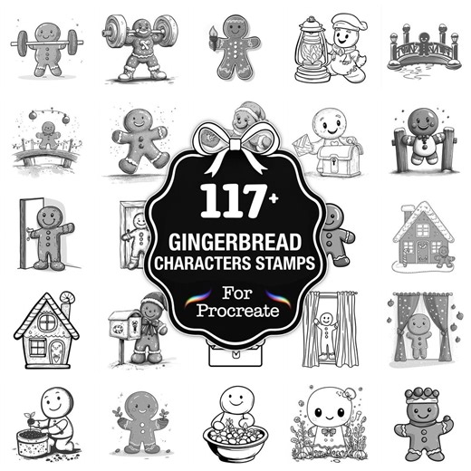 109+ Gingerbread Characters Procreate Stamps, Gingerbread PNG Bundle, Instant Download - Etsy