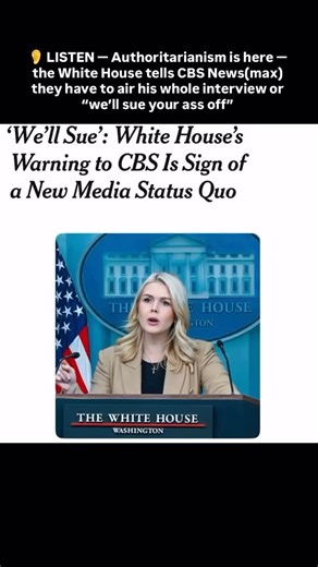 AGirlHasNoPresident on Instagram: "Put out every single lie we told you, or we’re gonna get sue happy! @thetnholler 👂 LISTEN — Authoritarianism is here — the White House tells CBS News(max) they have to air his whole interview or “we’ll sue your ass off” https://www.nytimes.com/2026/01/17/business/media/cbs-news-trump-interview.html?smid=nytcore-ios-share"