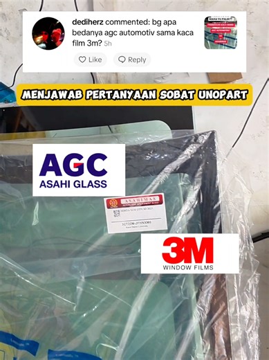 Replying to @dediherz Menjawab pertanyaan sobat unoPart. Apa bedanya AGC Automotive dengan 3M Kaca Film Udah Save & Follow Aja Dulu Nanti Butuh 🙏🏻 Selamat datang di Spesialis Kaca Mobil & Sparepart Produk kami meliputi: Kaca Mobil (Eropa, Jepang, Korea, Amerika dll) Suspensi (Shock Absorber, Coil Spring dll) Kelistrikan (Ignition Coil, Dinamo, Fuel Pump, Saklar Power Window, Sensor, Motor Fan, Motor Wiper dll) Sistem Rem (Disc Brake, Kampas Rem, Caliper Kit, Brake Master, dll) Kaki-Kaki (Racks