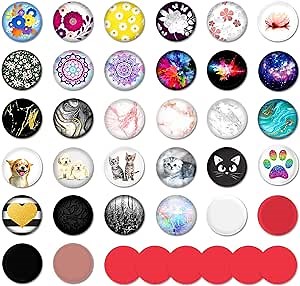 32 Phone Grip Pop Cap Pack! Set of Compatible Swappable Pop Tops Only, Replacement Covers Bundle incl. Flowers, Mandalas, Cats and More Toppers! iPhone Cell Phone Accessories