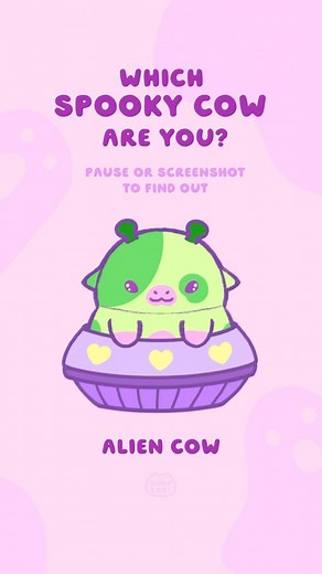 Shopzoki on Instagram: "Which cow did you get? 🎃🍭👻 #cuteart #digitalart #pause #whichoneareyou #screenshot #whichone #cutecow #cutehalloween #cows #halloween #whichareyou #cutedrawing #alien #witch #pumpkin #skeleton #frankenstein #kawaii #kawaiiart"