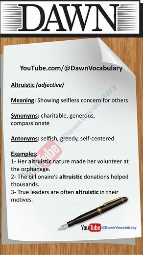 Altruistic | Meaning, Synonyms, Antonyms & Example Sentences | Advanced English Vocabulary