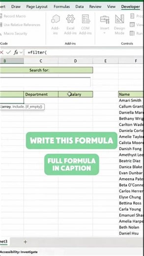 create a dynamic search in excel