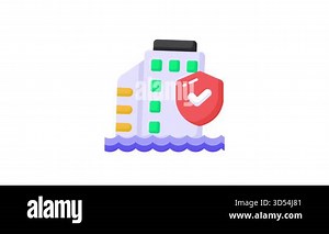 Protection shield with commercial building showing concept icon of building insurance, office insurance