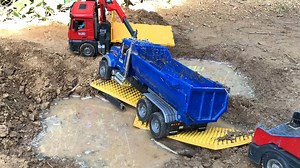 motor grader making road, Bruder truck, tractor, grader, bruder truck, tractor, road roller | Toy Car Videos