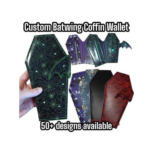 Custom Coffin Wallet MULTIPLE PRINTS & MATERIALS Personalized Batwing Strap Vinyl | Cult Horror Halloween Goth Scene Emo Alt Creepy Glow - Etsy